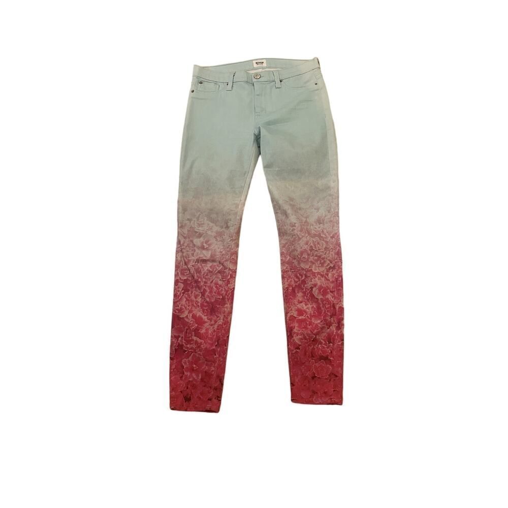 HUDSON Women's Nico Super Skinny Midrise Floral Ombre Jeans Blue/Pink Size 29